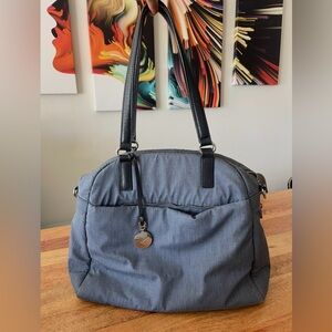 Lo & Sons O.G. Travel/Work Bag Tote Blue Grey Silver Hardware Laptop carry-on